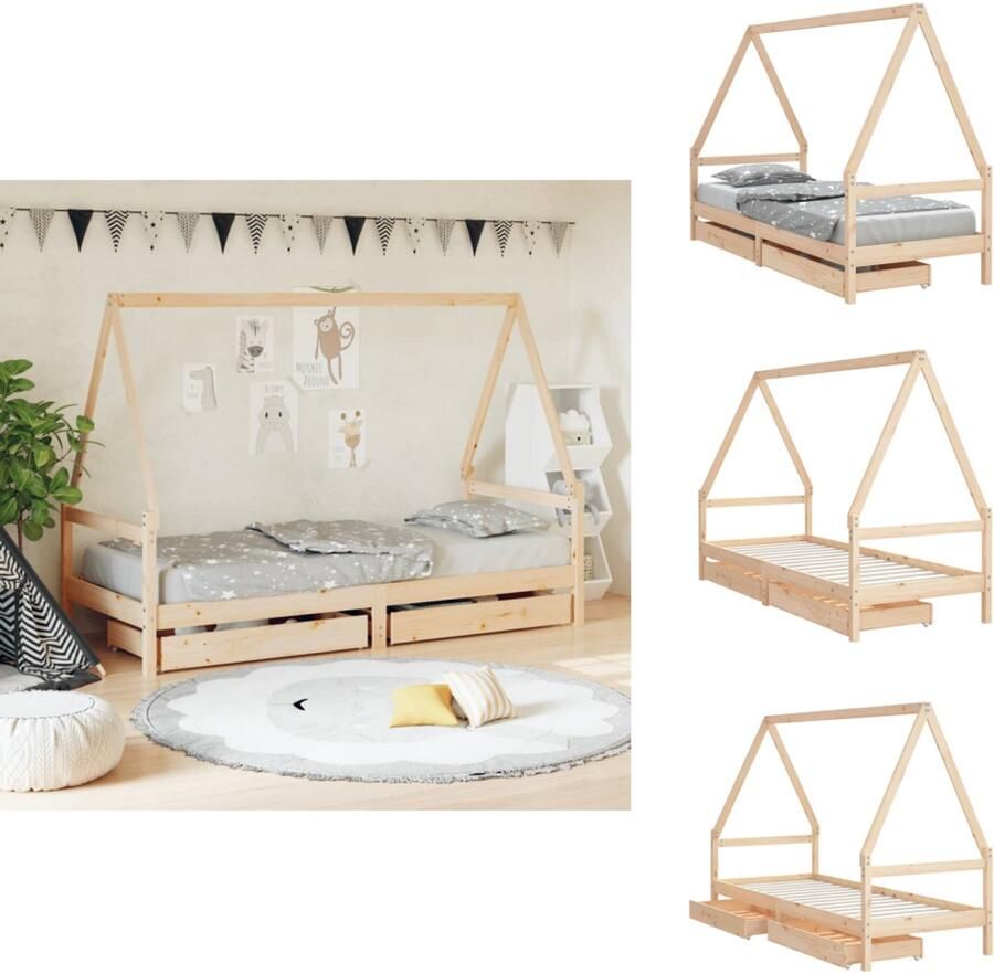 VidaXL Kinderbedframe Kinderbedframes Kinderbed Peuterbed Kinderbedframe met lades 80x200 cm massief grenenhout - Foto 2
