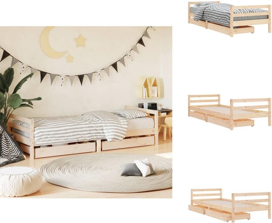 VidaXL Kinderbedframe Kinderbedframes Kinderbed Peuterbed Kinderbedframe met lades 90x190 cm massief grenenhout