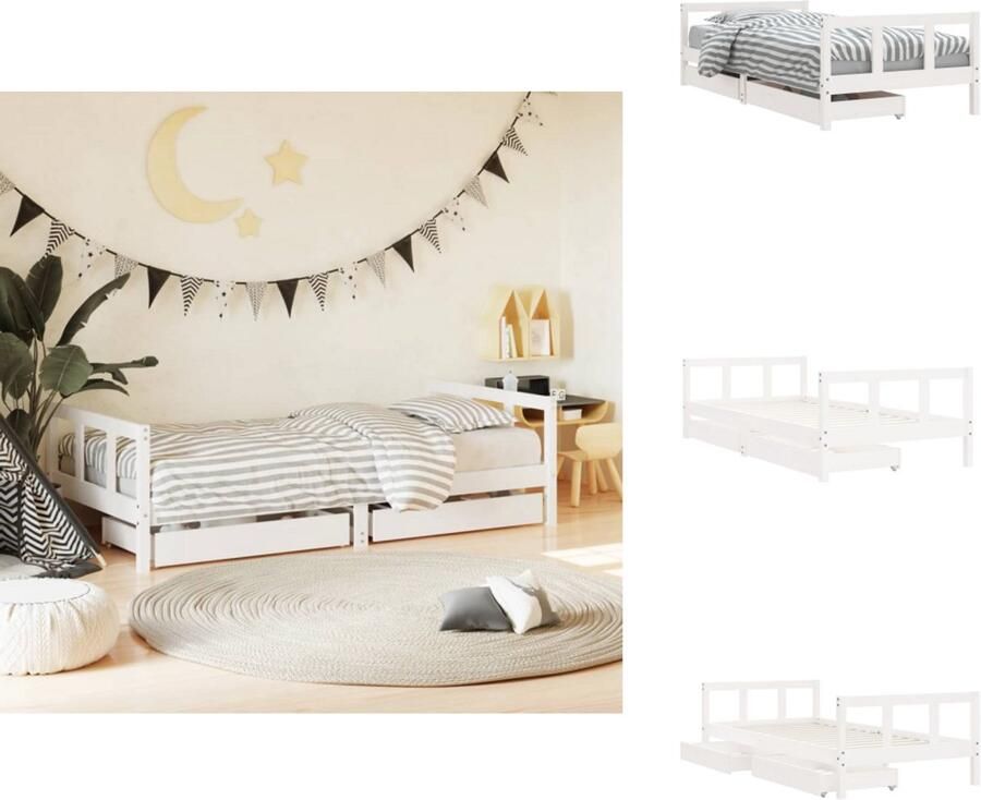 VidaXL Kinderbedframe Kinderbedframes Kinderbed Peuterbed Kinderbedframe met lades 90x190 cm massief grenenhout wit