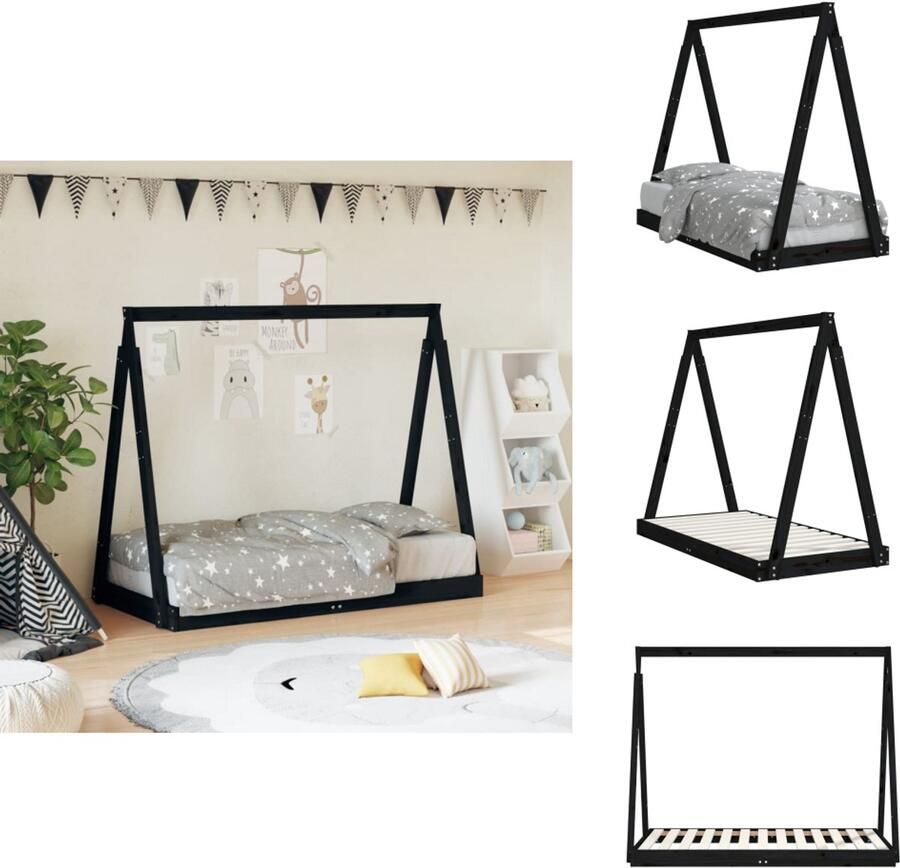 VidaXL Kinderbedframe Kinderbedframes Kinderbed Tipibed Kinderbedframe 70x140 cm massief grenenhout zwart