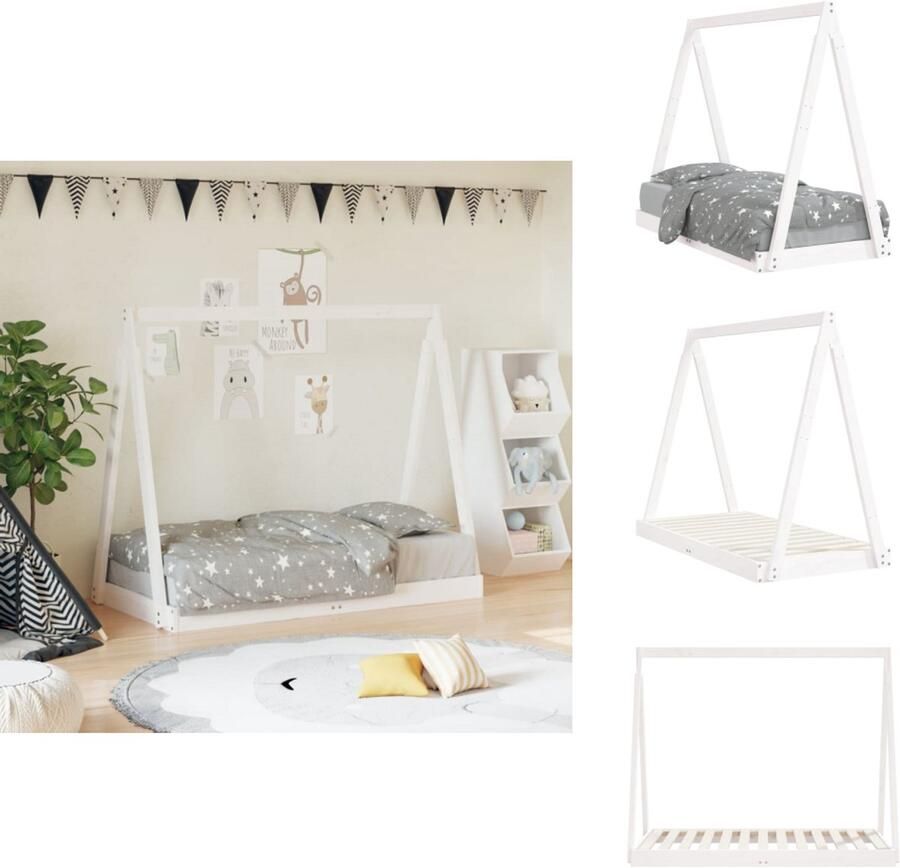 VidaXL Kinderbedframe Kinderbedframes Kinderbed Tipibed Kinderbedframe 70x140 cm massief grenenhout wit