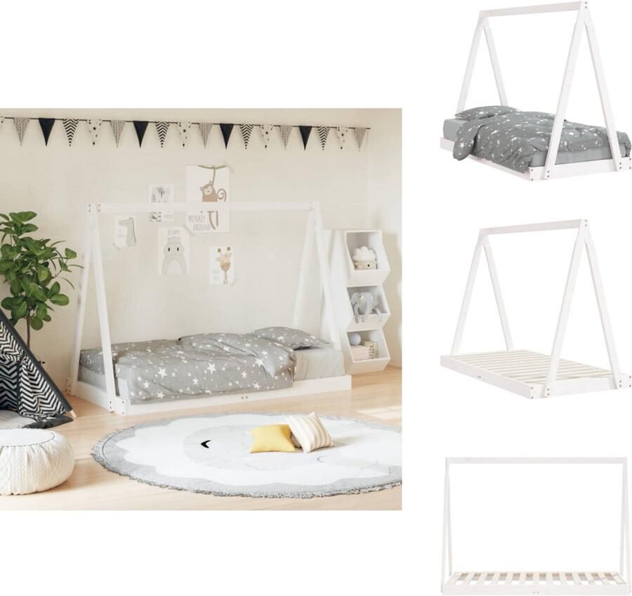 VidaXL Kinderbedframe Kinderbedframes Kinderbed Tipibed Kinderbedframe 80x160 cm massief grenenhout wit