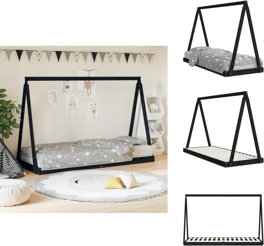 VidaXL Kinderbedframe Kinderbedframes Kinderbed Tipibed Kinderbedframe 80x200 cm massief grenenhout zwart