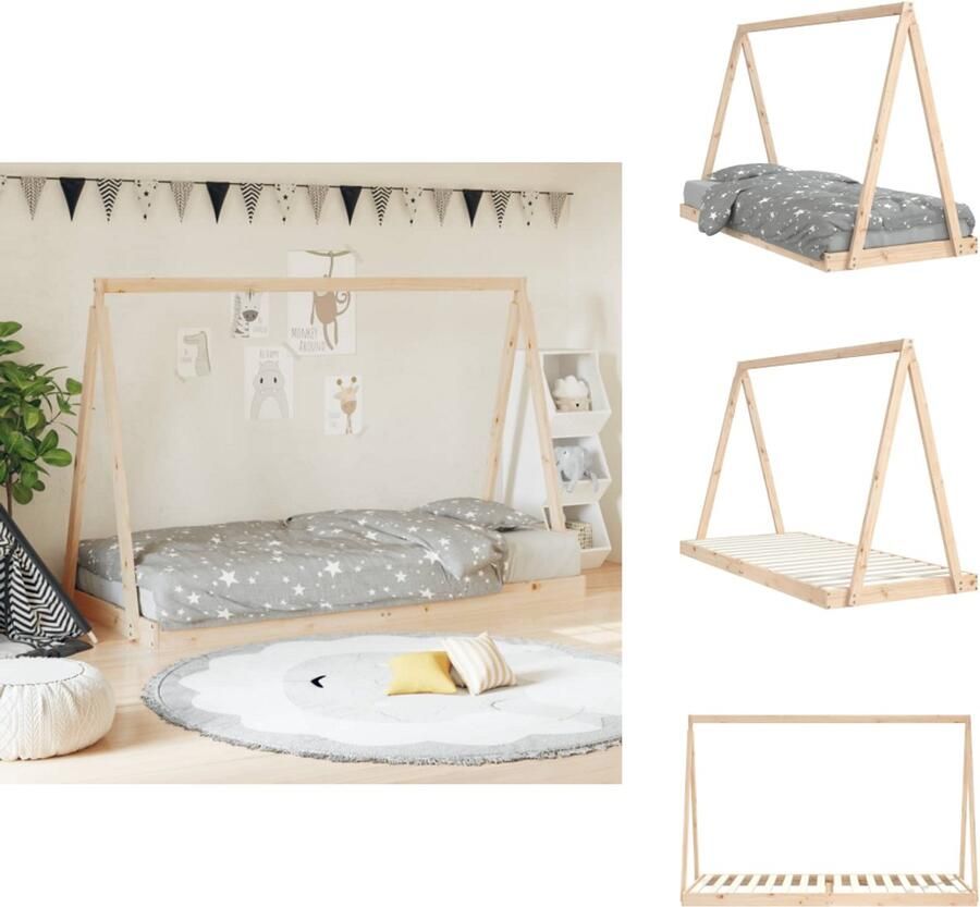 VidaXL Kinderbedframe Kinderbedframes Kinderbed Tipibed Kinderbedframe 90x200 cm massief grenenhout