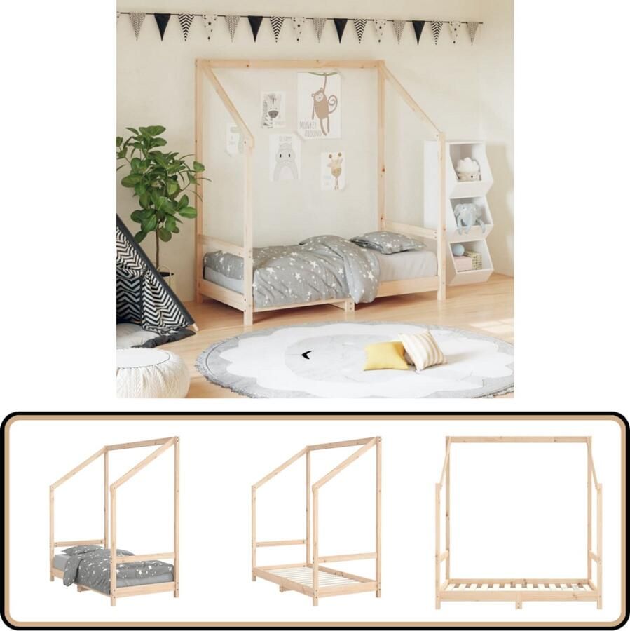 VidaXL Kinderbedframe Massief Grenenhout 70x140 cm Kinderbed Peuterbed Hout Grenenhout Slaapruimte Speelkamer Designkind Babykamer