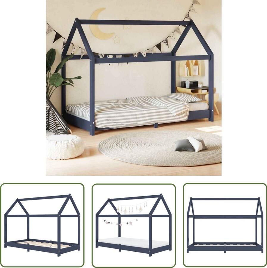 VidaXL Kinderbedframe Massief Grenenhout Grijs 80x160 cm Kinderbed Houten Bed Boomhut Bed Kinderkamerinrichting Tweepersoonsbed