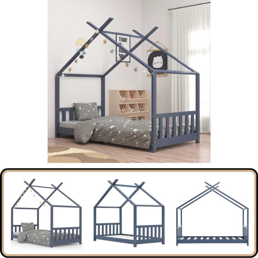 VidaXL Kinderbedframe Massief Grenenhout Grijs Kinderbed Houten Bed Boomhut Bed Kinderkamerinrichting Tweepersoonsbed