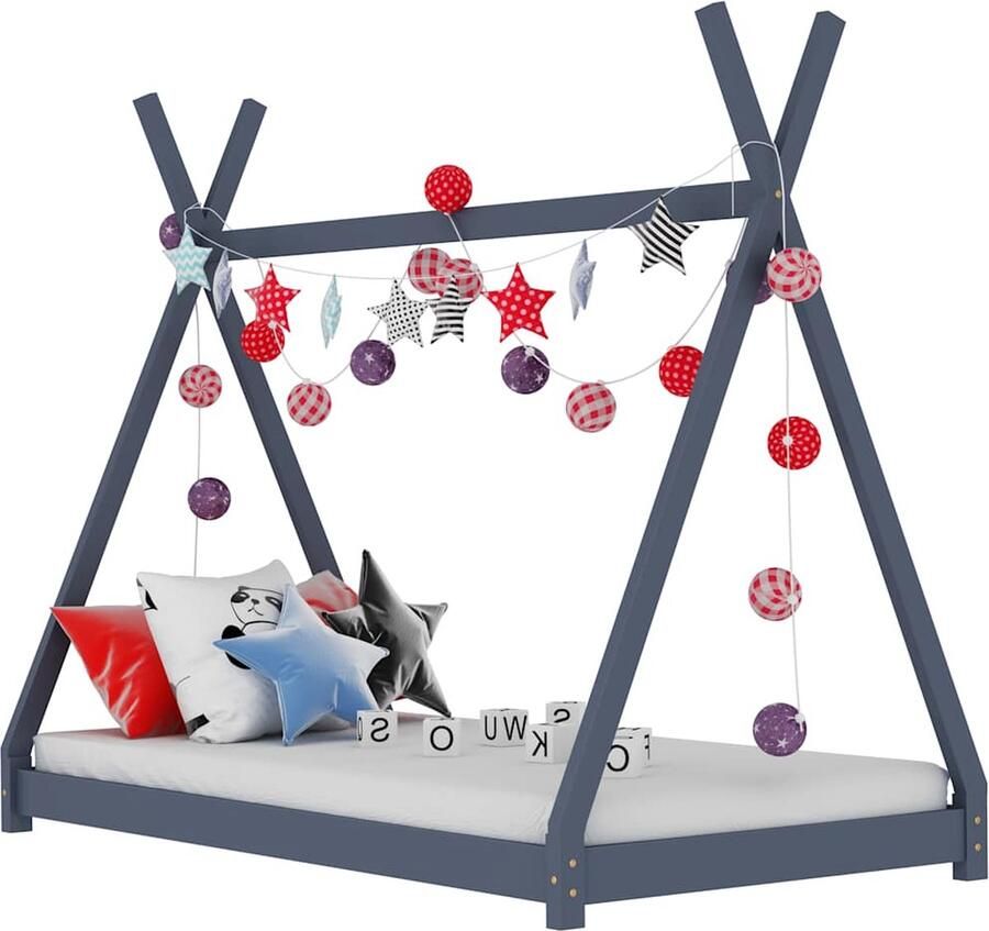 VidaXL Kinderbedframe Massief Grenenhout Grijs Kinderbed Houten Bed Tipi Bed Kids Bed Tweepersoons Bed Junior Bed Design Bed Grijs Bed Bedframe - Foto 2