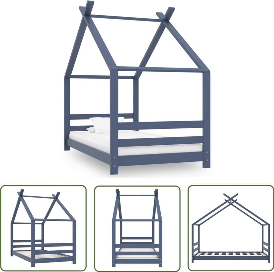 VidaXL Kinderbedframe Massief Grenenhout Grijs Kinderbed Kinderkamerinrichting Hout Bed Boomhut Stijl Bed Massief Grenenhout Bed Grijze Bed