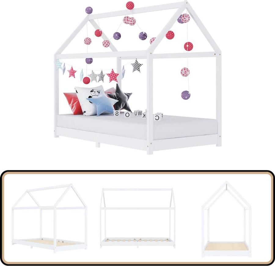 VidaXL Kinderbedframe Massief Grenenhout Wit 90x200 cm Kinderbed Houten Bed Boomhut Bed Kinderkamer Meubels Tweepersoon Bed