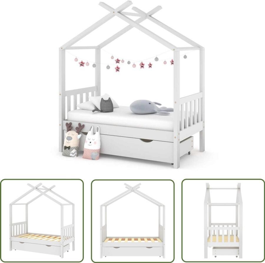VidaXL Kinderbedframe met lade 70x140 cm Wit Kinderbed Boomhut Bed Houten Bed Kids Bed Kinderkamer Babykamer Jongenskamer Meisjeskamer Sleepplaats