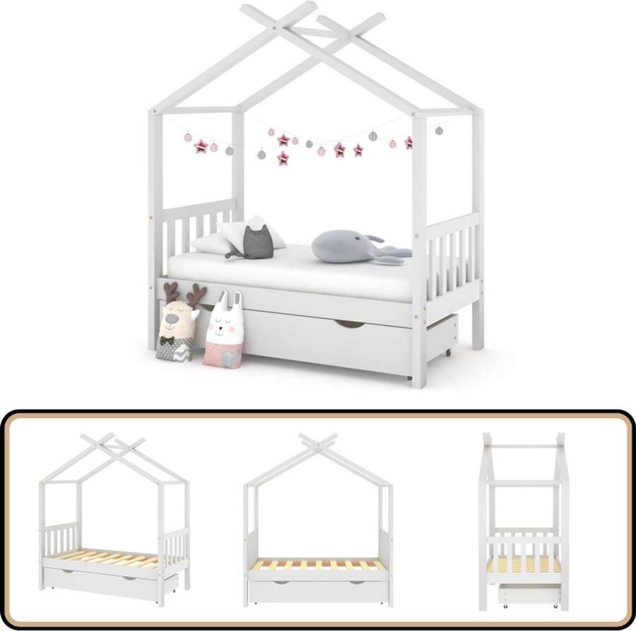 VidaXL Kinderbedframe met lade 70x140 cm Wit Kinderbed Boomhut Bed Houten Bed Kids Bed Kinderkamer Babykamer Jongenskamer Meisjeskamer Sleepplaats - Foto 2