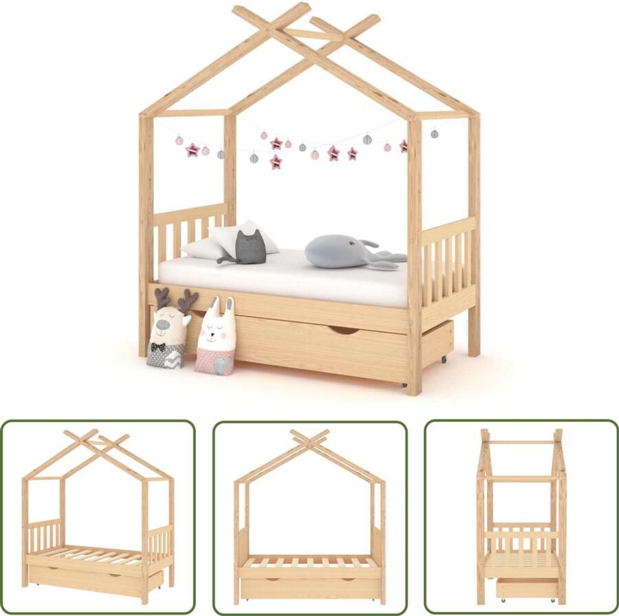 VidaXL Kinderbedframe met lade Grenenhout 70x140cm Kinderbed Boomhut Stijl Hout Grenenhout Kidsbed Kinderkamers Slaapcomfort Opbergruimte Kast