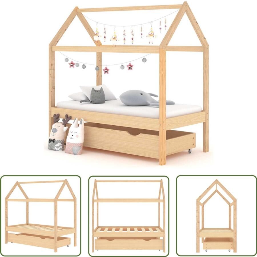 VidaXL Kinderbedframe met lade Grenenhout 70x140cm Kinderbed Boomhutbed Hout Bed Kids Bed Slaapbankje Kindermeubels Kinderkamers