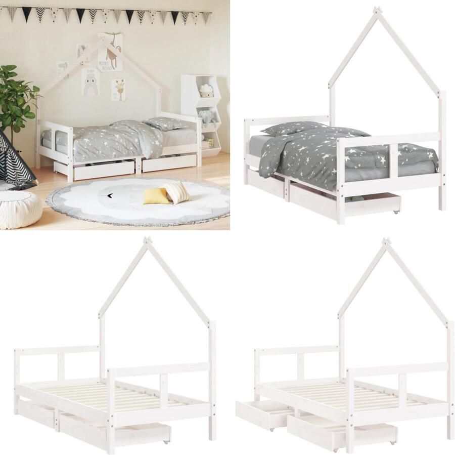 VidaXL Kinderbedframe met lades 80x160 cm massief grenenhout wit Kinderbedframe Kinderbedframes Kinderbed Bed Voor Kinderen
