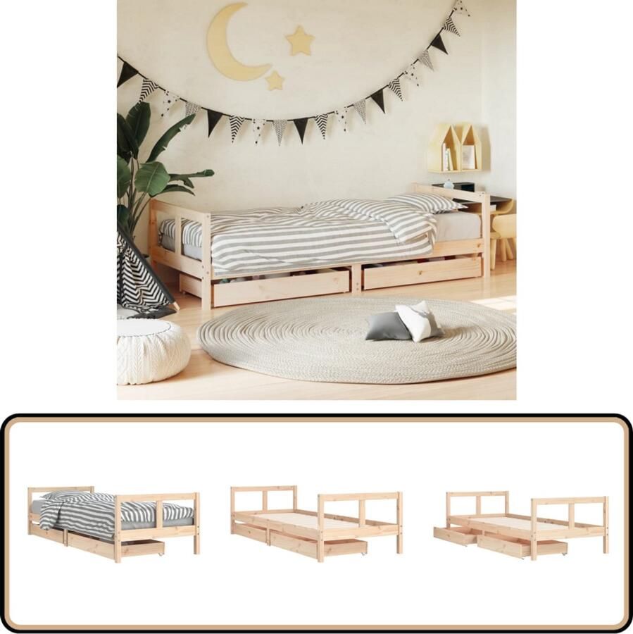 VidaXL Kinderbedframe met lades 80x200 cm Kinderbed Houten Bed Grenenhouten Bed Kids Bed Kinderkamers Slaapkamervoor Kinderen Opbergladekinderbed