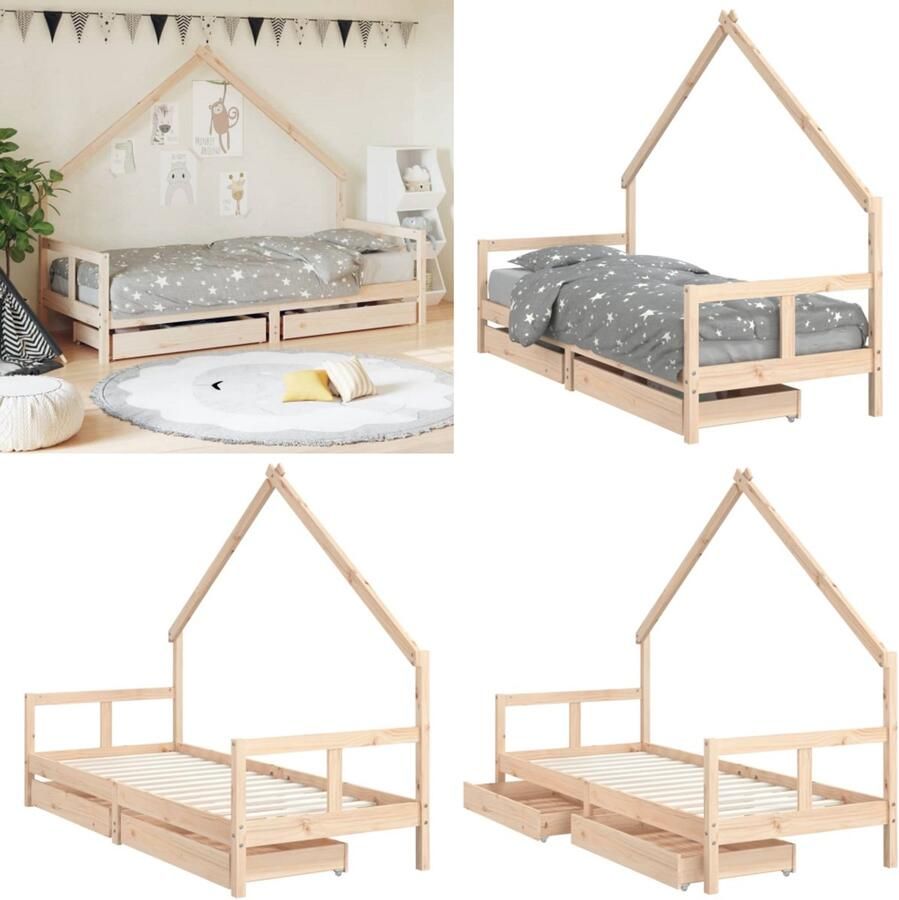 VidaXL Kinderbedframe met lades 80x200 cm massief grenenhout Kinderbedframe Kinderbedframes Kinderbed Bed Voor Kinderen