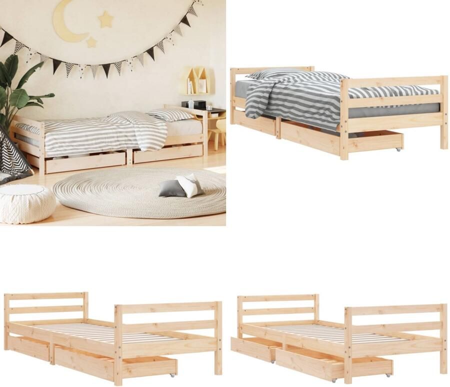 VidaXL Kinderbedframe met lades 90x190 cm massief grenenhout Kinderbedframe Kinderbedframes Kinderbed Peuterbed