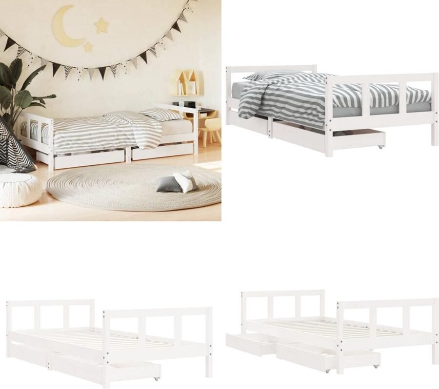 VidaXL Kinderbedframe met lades 90x190 cm massief grenenhout wit Kinderbedframe Kinderbedframes Kinderbed Peuterbed