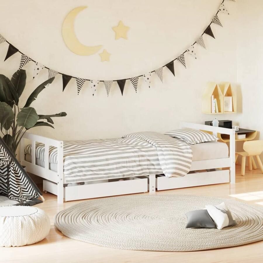 VidaXL Kinderbedframe met lades 90x190 cm wit hout Kinderbed Frame Houten Bed Kids Bed Grenenhout Bed Opberglade Kinderkamer Meubels Babykamer Meubels Tweepersoons Bed - Foto 2