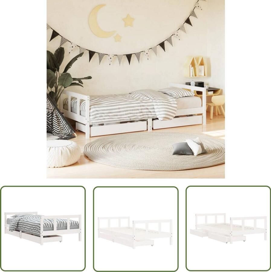 VidaXL Kinderbedframe met lades 90x190 cm wit hout Kinderbed Frame Houten Bed Kids Bed Grenenhout Bed Opberglade Kinderkamer Meubels Babykamer Meubels Tweepersoons Bed