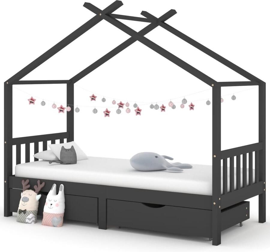 VidaXL Kinderbedframe met lades Donkergrijs 90x200 cm Kinderbed Boomhutbed Kidsbed Grenenhouten Bed Grijs Bed Slaapkamersdecoratie Kinderkamerinrichting - Foto 2