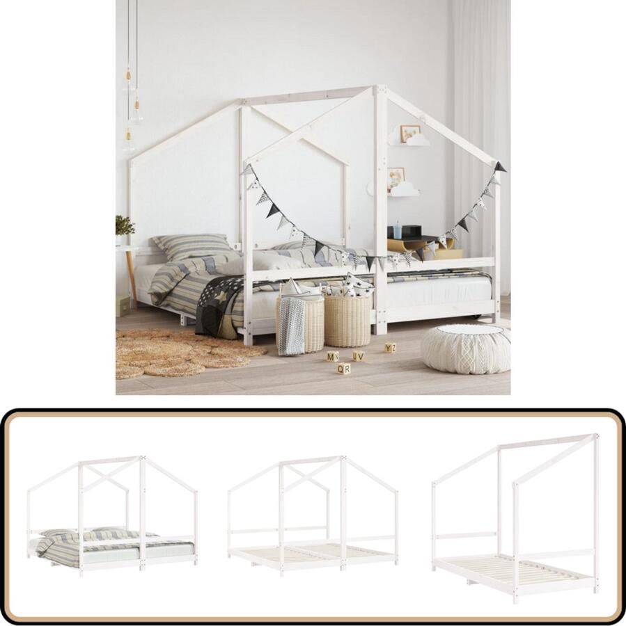 VidaXL Kinderbedframe Wit Grenenhout 90x190 cm Kinderbed Houten Bed Kidsbed Tweepersoonsbed Juniorbed Witte Bed Voor Kinderen Kinderkamerinrichting