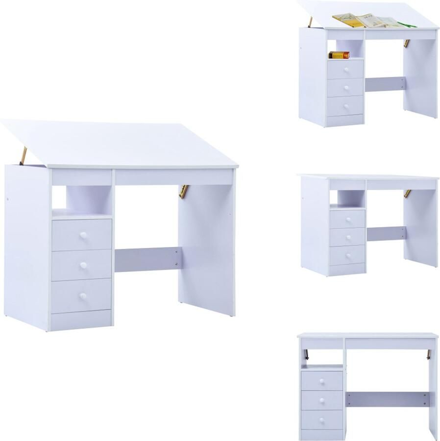 VidaXL Kinderbureau Kinderbureaus Studiebureau Studiebureaus Kindertekentafel -bureau kantelbaar wit - Foto 2