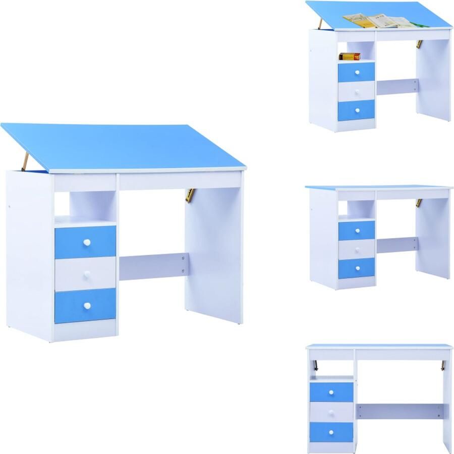 VidaXL Kinderbureau Kinderbureaus Studiebureau Studiebureaus Kindertekentafel -bureau kantelbaar blauw en wit - Foto 2