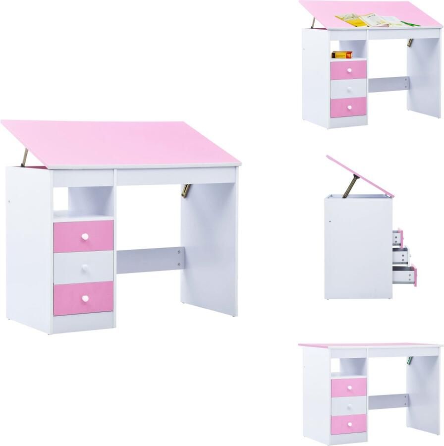 VidaXL Kinderbureau Kinderbureaus Studiebureau Studiebureaus Kindertekentafel -bureau kantelbaar roze en wit - Foto 2