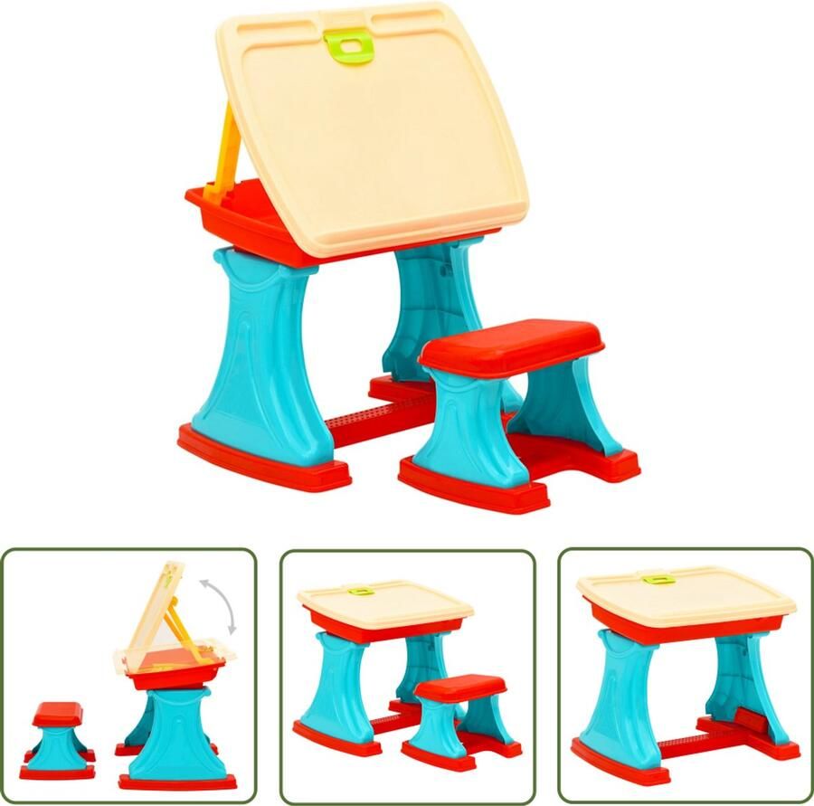 VidaXL Kinderbureau met Kruk Meer kleurig en Functioneel Kinderbureau Leerbord Tafel Stoeltje Kunststoffen Meubilair Creatief Spel Tekenspullen Kids Furniture