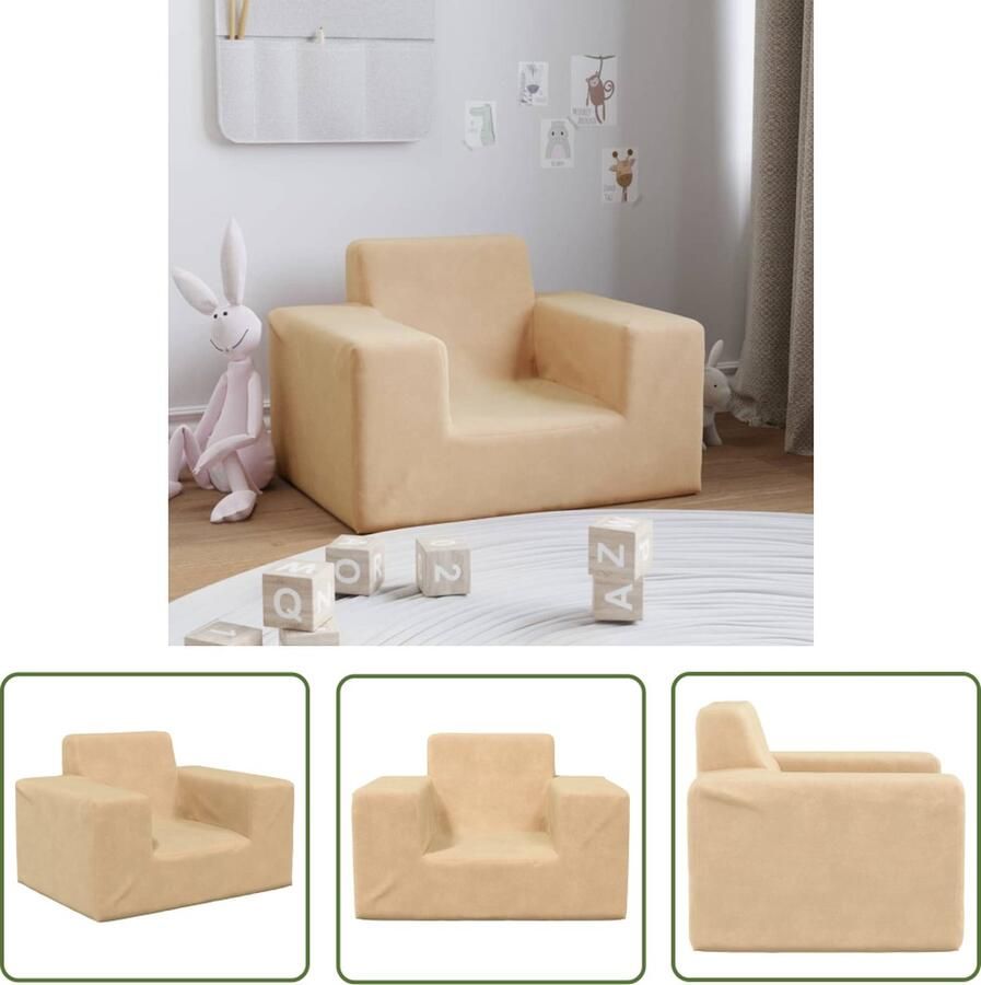 The Living Store Kinderbank Pluche 52.5 x 39.5 x 35 cm Crème Afneembare hoes Kinderbank Kinderfauteuil Pluche Bank Kids Bank Kinderen Meubilair - Foto 2