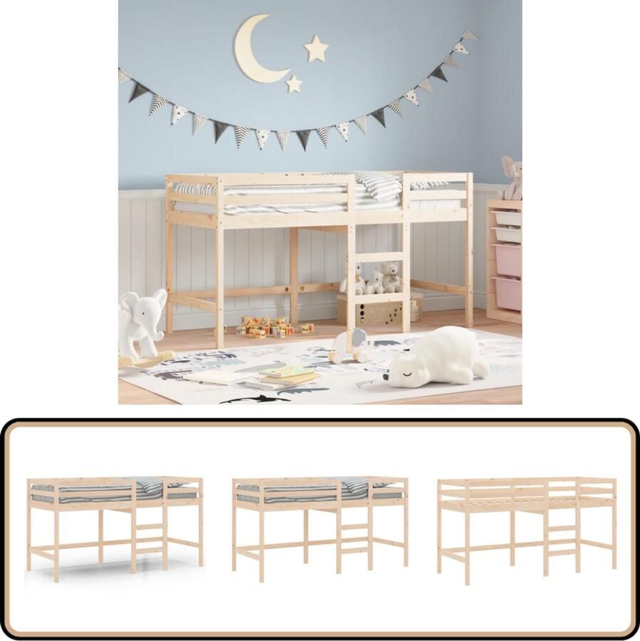 VidaXL Kinderhoogslaper 90x200 cm Massief Grenenhout Hooghout Bed Kinderkamer Kids Bed Bunk Beds Bruine Bed Stabiel Bed Frame Veiligheidssluiting Speels Bed