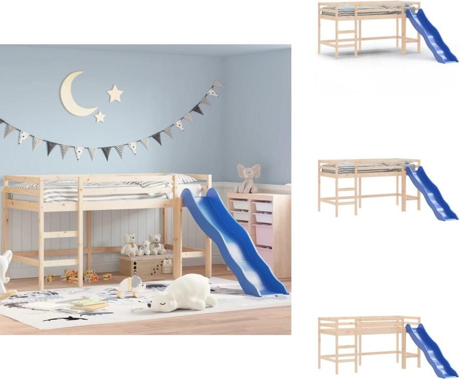 VidaXL Kinderhoogslaper Kinderhoogslapers Kinderbed Peuterbed Kinderhoogslaper met glijbaan massief grenenhout 80x200 cm