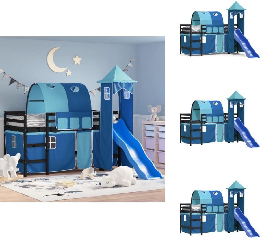 VidaXL Kinderhoogslaper Kinderhoogslapers Kinderbed Peuterbed Kinderhoogslaper met toren 80x200 cm massief grenenhout blauw