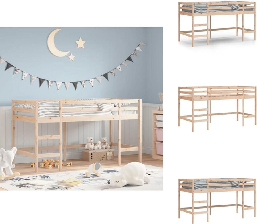 VidaXL Kinderhoogslaper Kinderhoogslapers Kinderbedframe Kinderbed Kinderhoogslaper met ladder 90x200 cm massief grenenhout