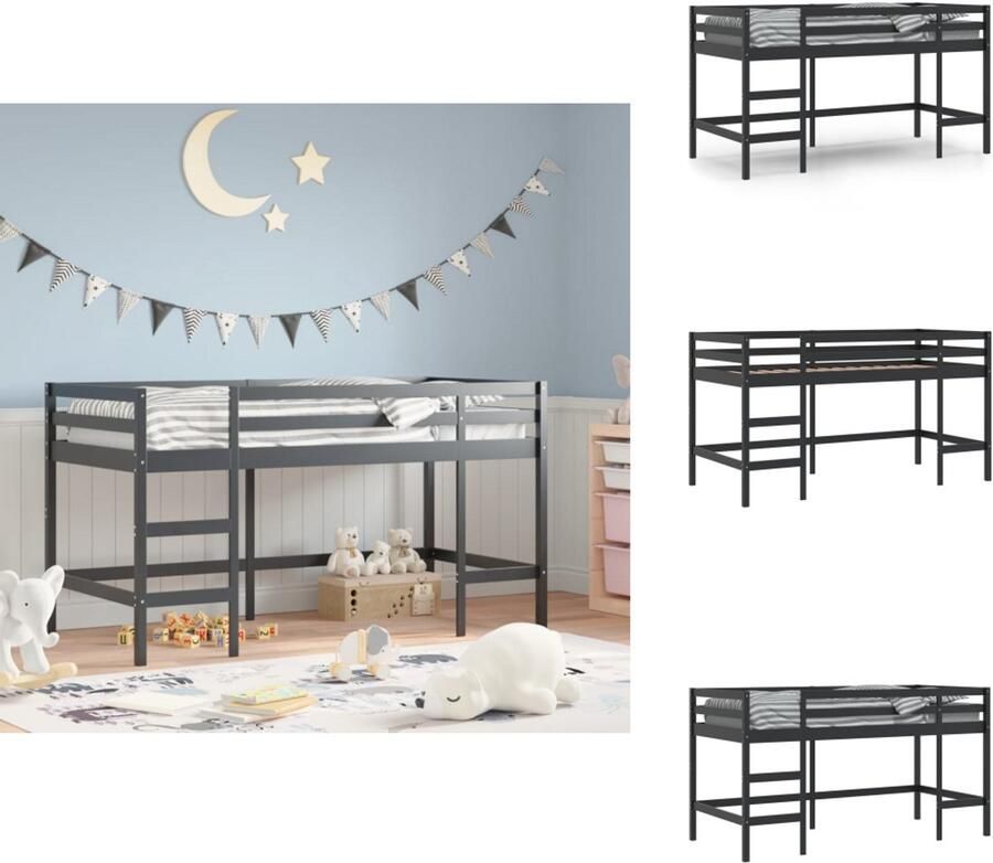 VidaXL Kinderhoogslaper Kinderhoogslapers Kinderbedframe Kinderbed Kinderhoogslaper met ladder 90x200 cm massief grenenhout zwart