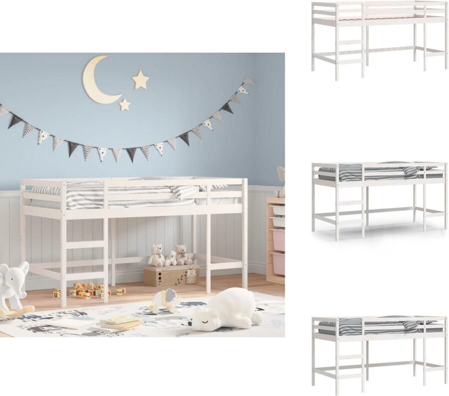 VidaXL Kinderhoogslaper Kinderhoogslapers Kinderbedframe Kinderbed Kinderhoogslaper met ladder 80x200 cm massief grenenhout wit