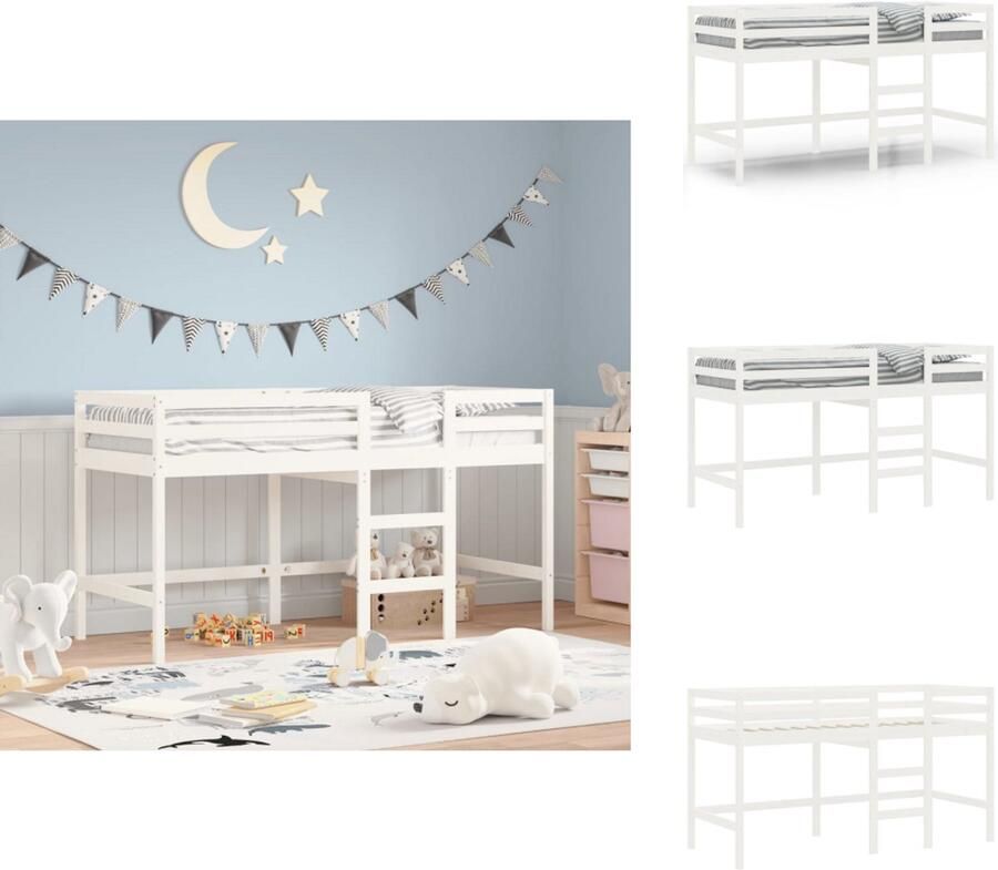 VidaXL Kinderhoogslaper Kinderhoogslapers Kinderbedframe Kinderbed Kinderhoogslaper met ladder 90x190 cm massief grenenhout wit