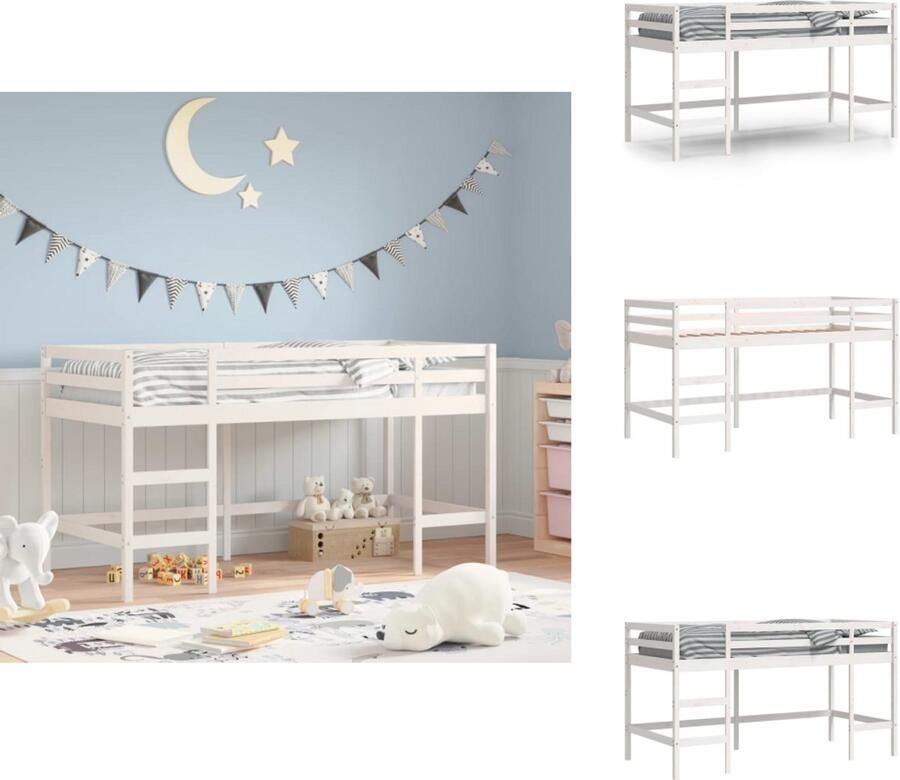 VidaXL Kinderhoogslaper Kinderhoogslapers Kinderbedframe Kinderbed Kinderhoogslaper met ladder 90x190 cm massief grenenhout