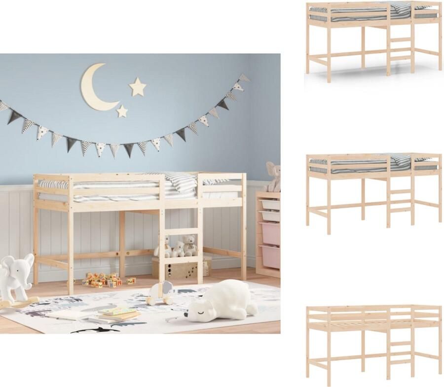 VidaXL Kinderhoogslaper Kinderhoogslapers Kinderbedframe Kinderbed Kinderhoogslaper met ladder 90x200 cm massief grenenhout