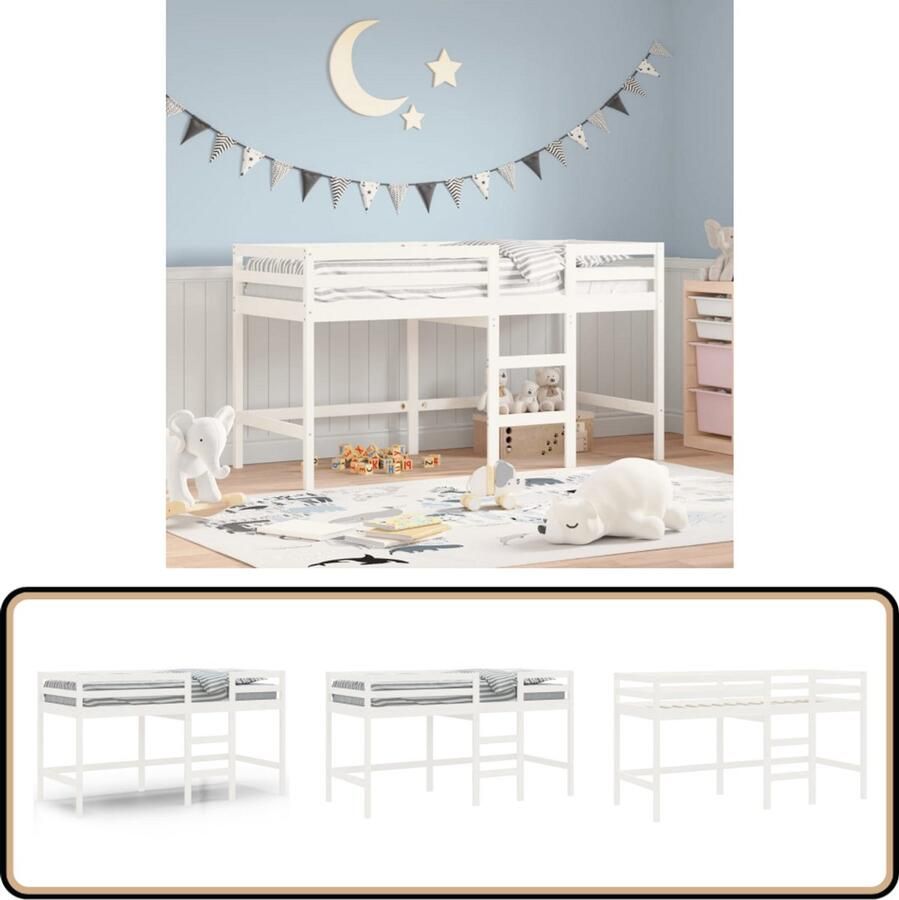 VidaXL Kinderhoogslaper Massief Grenenhout Wit Kinderbed Hoogslaper Grenenhout Massief Hout Kidsbed Wit Veiligheid Kinderkamers