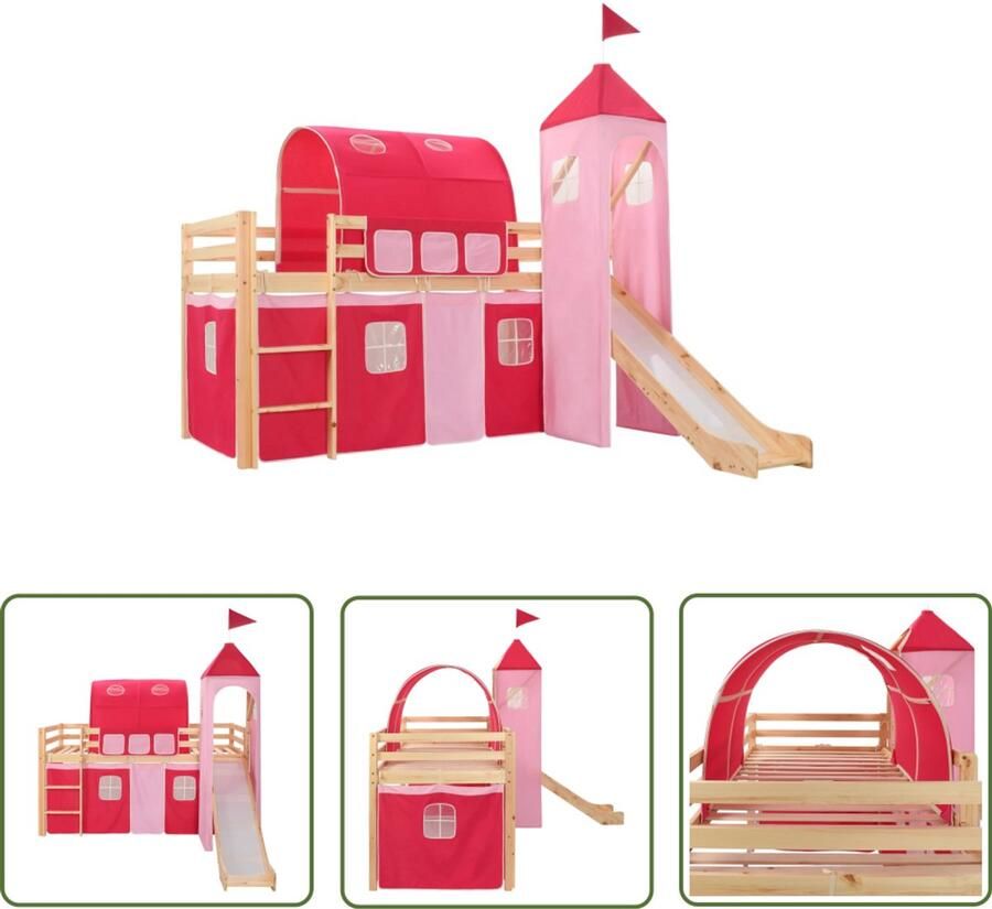 VidaXL Kinderhoogslaper met glijbaan 208x230 cm Kinderhoogslaper Prinsessenbed Meisjesbed Hoogslaper Kidsbed Bunkbed Speelhoek Kinderkamerdecoratie