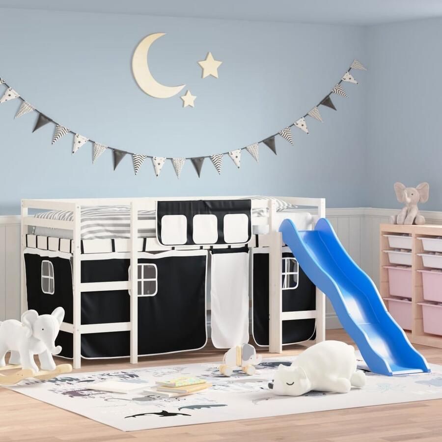 VidaXL Kinderhoogslaper met glijbaan en gordijnen Wit Kinderhoogslapers Hoogste Slaper Loftbed Kids Bed Meubel Set Kinderkamers Jongenskamer Meisjeskamer Speelhoek - Foto 2