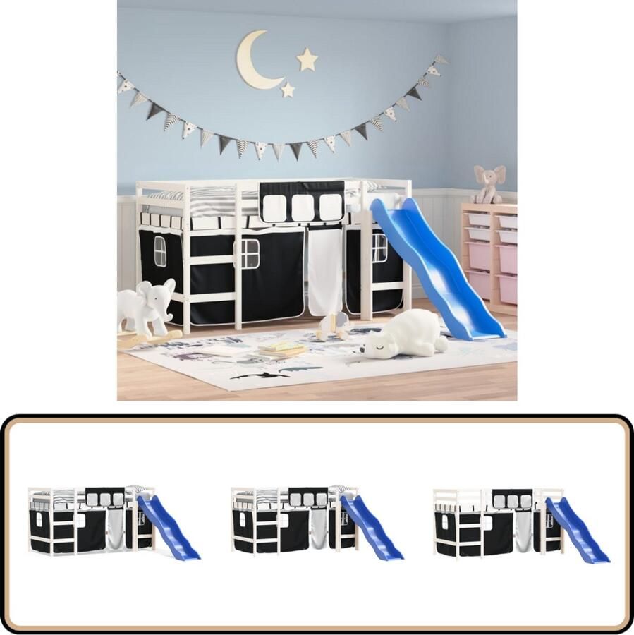 VidaXL Kinderhoogslaper met glijbaan en gordijnen Wit Kinderhoogslapers Hoogste Slaper Loftbed Kids Bed Meubel Set Kinderkamers Jongenskamer Meisjeskamer Speelhoek