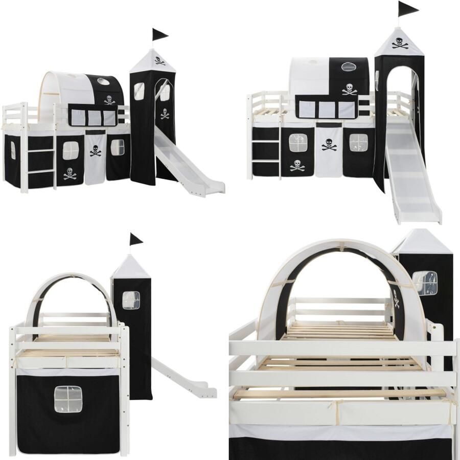 VidaXL Kinderhoogslaper met glijbaan en ladder 97x208 cm grenenhout Hoogslaper Voor Kinderen Hoogslapers Voor Kinderen Kinderhoogslaper Kinderhoogslapers