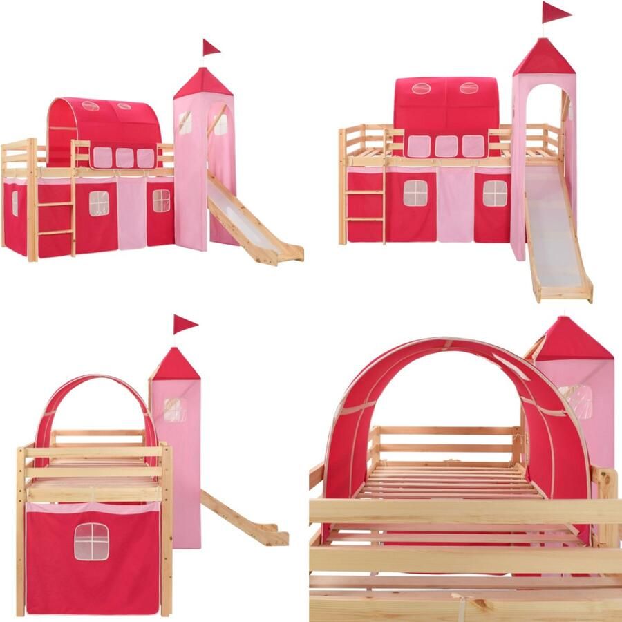 VidaXL Kinderhoogslaper met glijbaan en ladder grenenhout 208x230 cm Hoogslaper Voor Kinderen Hoogslapers Voor Kinderen Kinderhoogslaper Kinderhoogslapers