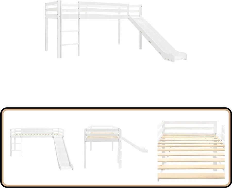 VidaXL Kinderhoogslaper met glijbaan en ladder Wit Kinderkamer Meubels Hoogslaper Kids Bed Mezzanineslepe Speelplek Slaapruimte Kinderkamersdecoratie Jongens Kamer Meisjes Kamer