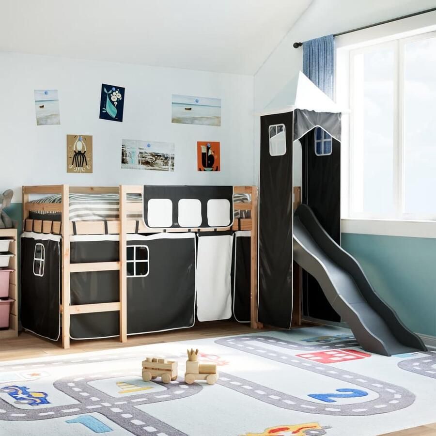 VidaXL Kinderhoogslaper met Glijbaan en Toren 90x200 cm Kinderbed Hoogslaper Glijbaan Houten Bed Kids Kamer - Foto 2
