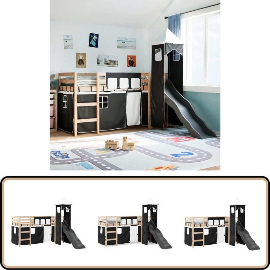 VidaXL Kinderhoogslaper met Glijbaan en Toren 90x200 cm Kinderbed Hoogslaper Glijbaan Houten Bed Kids Kamer